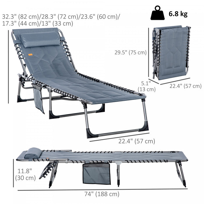 Chaise Longue D'exterieur Outsunny, Chaise Longue Pliante, Grise