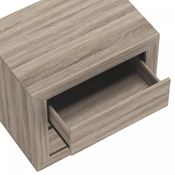 Table de nuit contemporaine Soren 66 cm en chene naturel (2 tiroirs)