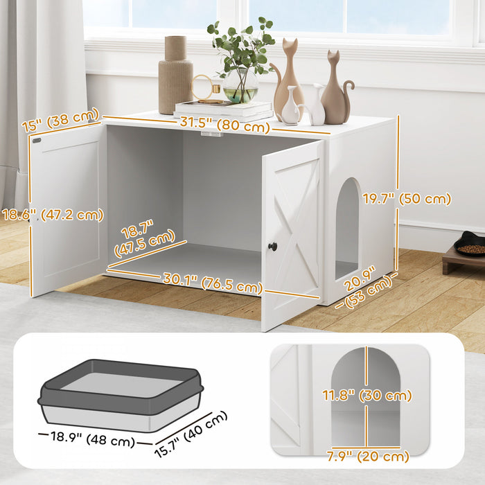 Cat Litter Box Enclosure With Doors, White