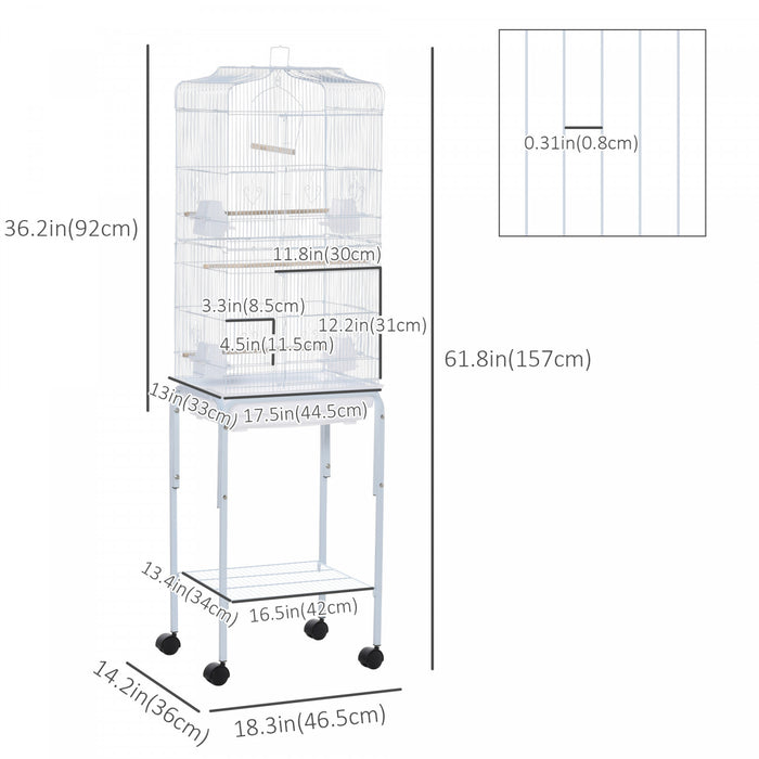 Pawhut 62\" Cage Pour Oiseaux Cacatoes Maison De Jeu Pinson Fournitures Pour Animaux Avec Roues Blanches