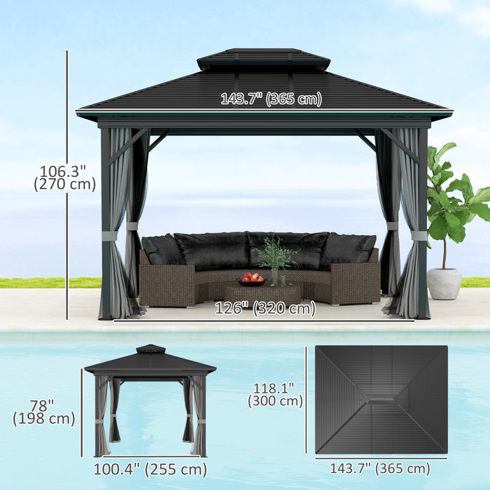 Outsunny Gazebo Exterieur En Aluminium A Toit Rigide 10x12 Pi, Gris Clair