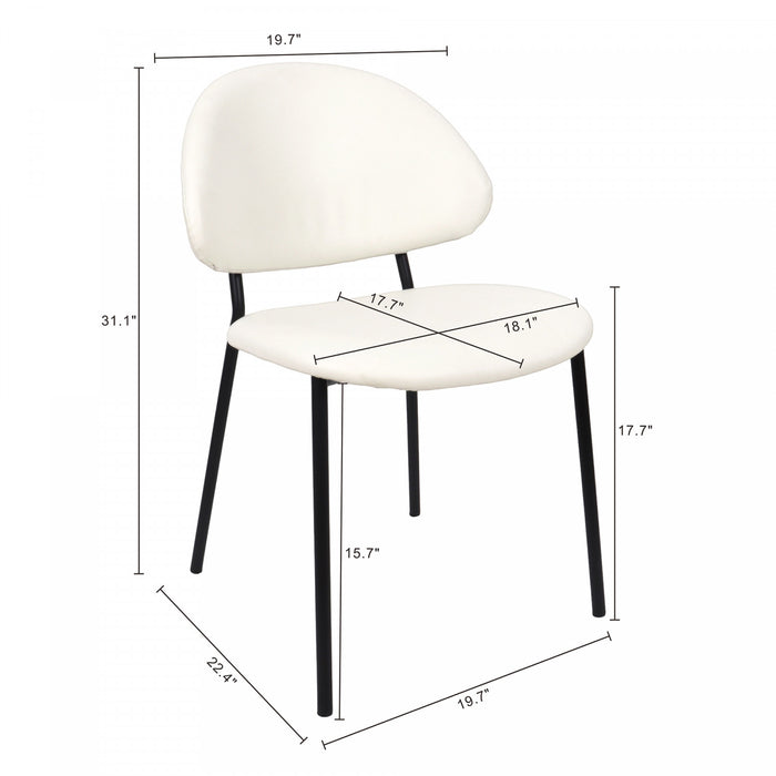 Chaise laterale contemporaine moderne en cuir vegetalien et metal Haven, ivoire - Lot de 4