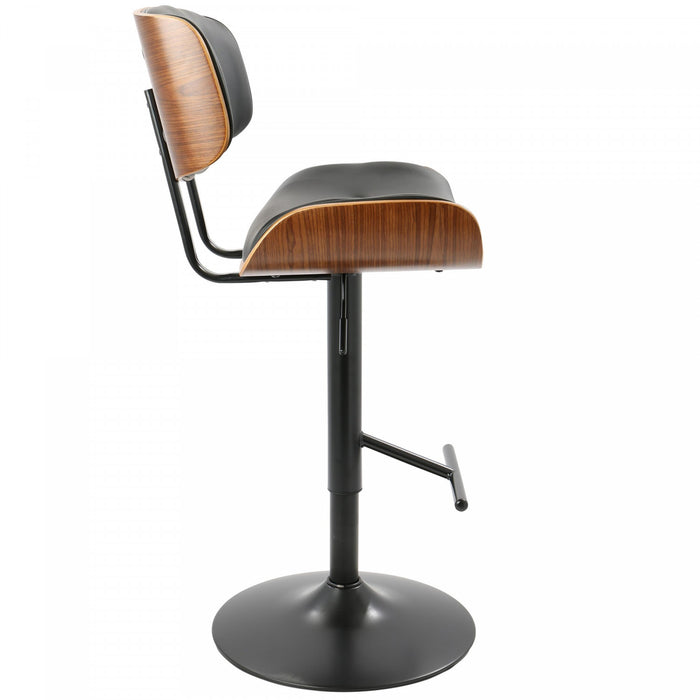 Tabouret bar réglable moderne du milieu du 20e siècle Lombardi en similicuir - noyer et noir