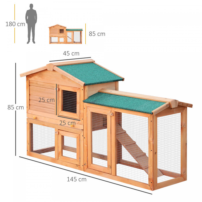 Pawhut Clapier A Deux Niveaux Pour Petits Animaux Cage A Lapin Pour Animaux Domestiques Avec Rampe D'acces Au Toit Resistant A L'eau Courante Et Aux Uv Fini Naturel Cochon D'inde Habitat Pour Hamster