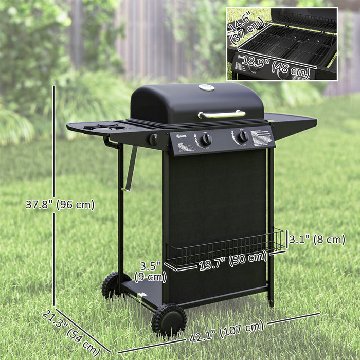 Outsunny Barbecue a gaz propane 2+1 bruleurs, barbecue a gaz portable, noir