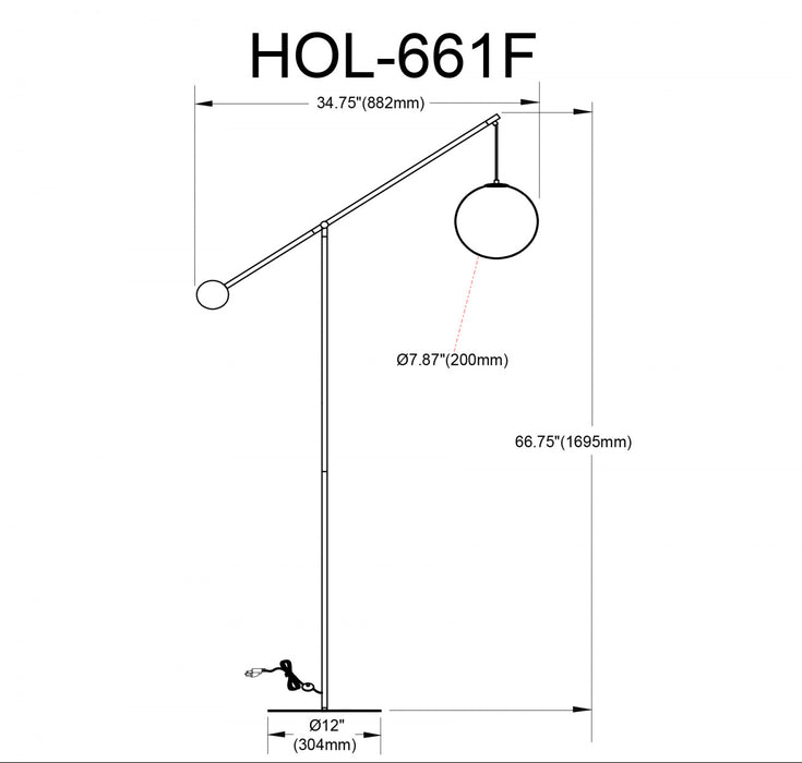 Lampe à pied Holly de Dainolite de 66 po de hauteur en verre blanc opale, avec fini noir mat et 1 ampoule