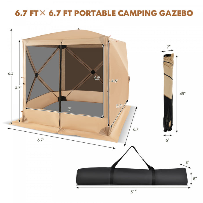 Costway 6.7 Ft X 6.7 Ft 4 Panneaux Pop Up Camping Gazebo Quick-set Avec 2 Torchons Parasols Cafe