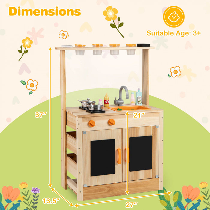 Costway Cuisine De Boue Pour Enfants Avec Des Pots De Plantation Cuisinieres Evier Amovible Panneau Acrylique