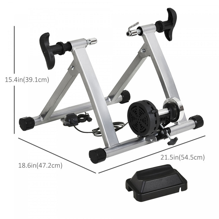 Soozier Support D'entrainement De Velo Magnetique Pour Velo D'interieur Avec 5 Niveaux De Resistance Reglable Argent