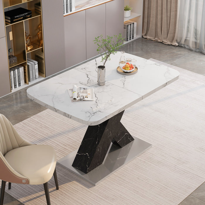 Liam Table a manger rectangulaire moderne extensible avec pieds en X et base en metal, noir