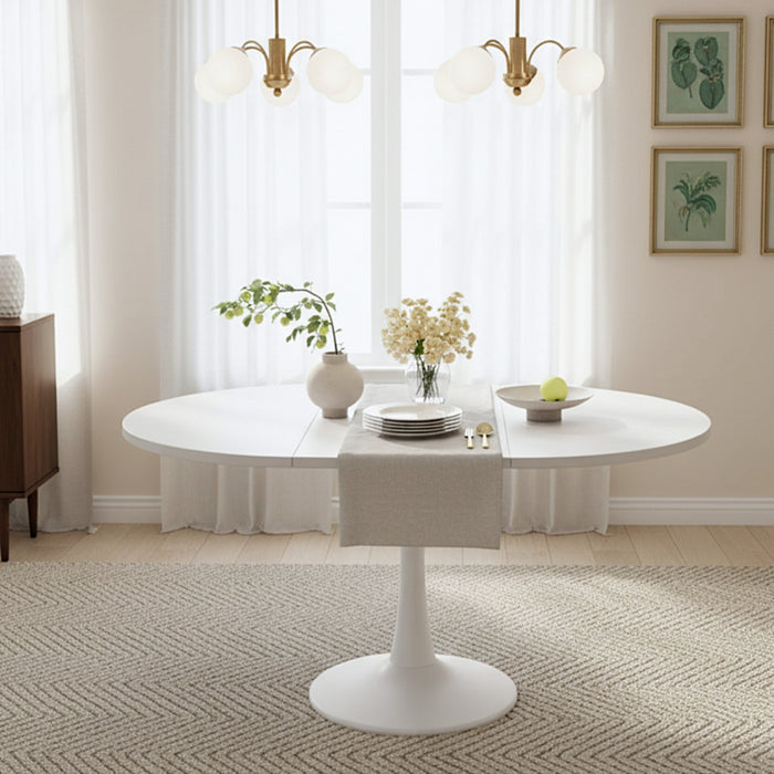 Table a manger ronde extensible Liam avec fonction gain de place, blanche