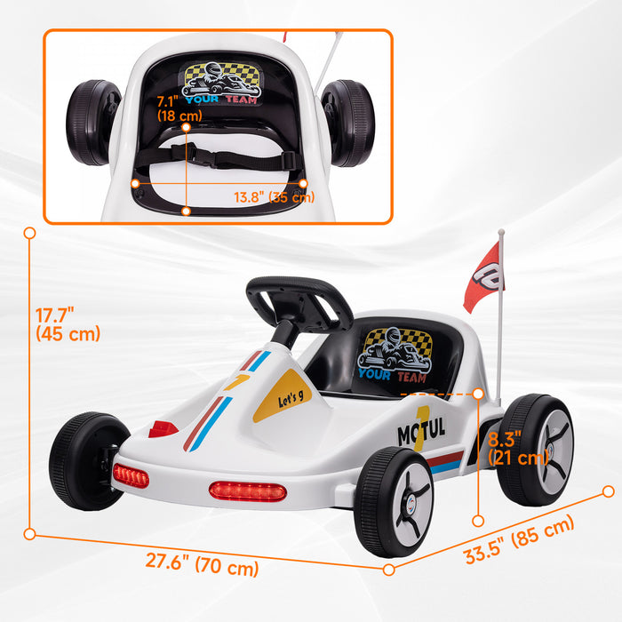 Qaba Kart Pour Enfants, Voiture Electrique Alimentee Par Batterie 6 V Avec Musique, Lumiere, Klaxon, Pour Tout-petits Garcons Et Filles De 3 A 5 Ans, Blanc