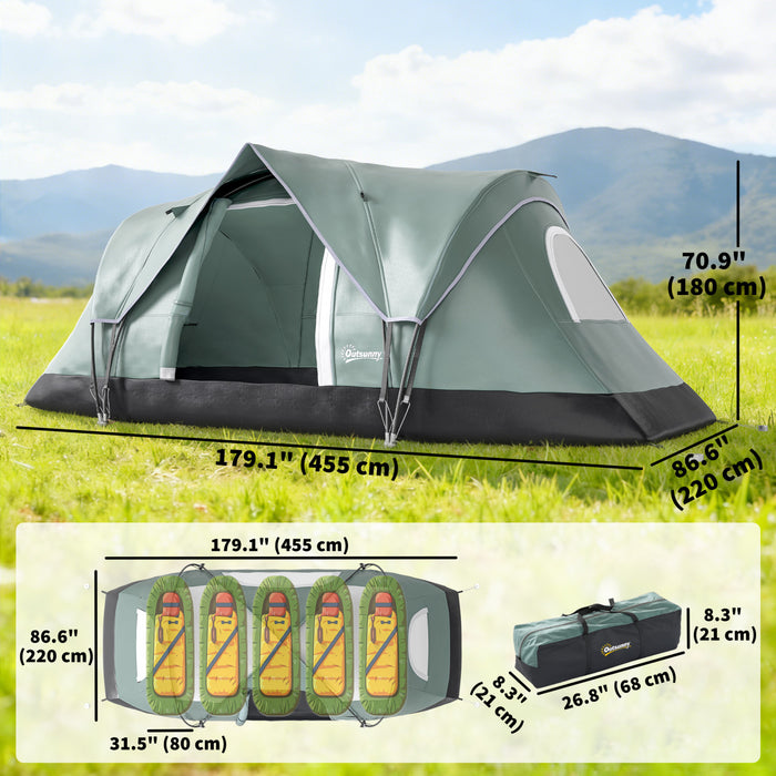 Outsunny Tente de Camping Exterieure pour 5-6 Personnes, Tente Familiale avec Crochet pour Lumiere, Vert