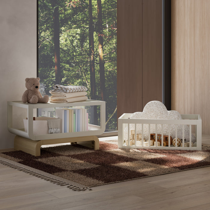 Storkcraft Santorini Berceau convertible 3-en-1 de luxe - Avoine avec bois clair