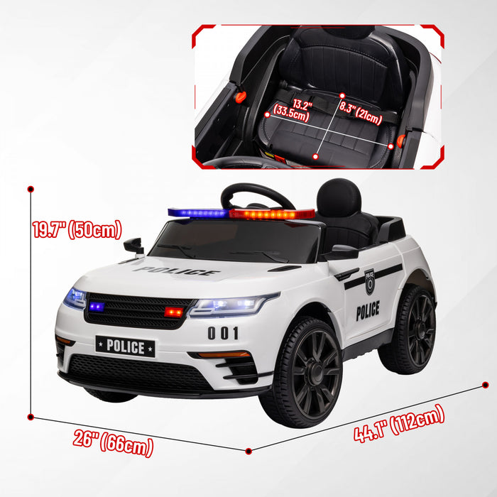 Qaba Voiture Electrique 12 V Pour Enfants, Voiture De Police Pour Enfants Alimentee Par Batterie Avec Telecommande, 4 Roues A Suspension A Ressort, Musique, Lumiere, Klaxon, Blanc