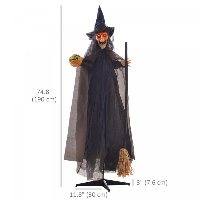Homcom 75\" Sorciere Avec Balai Decoration Exterieure D'halloween