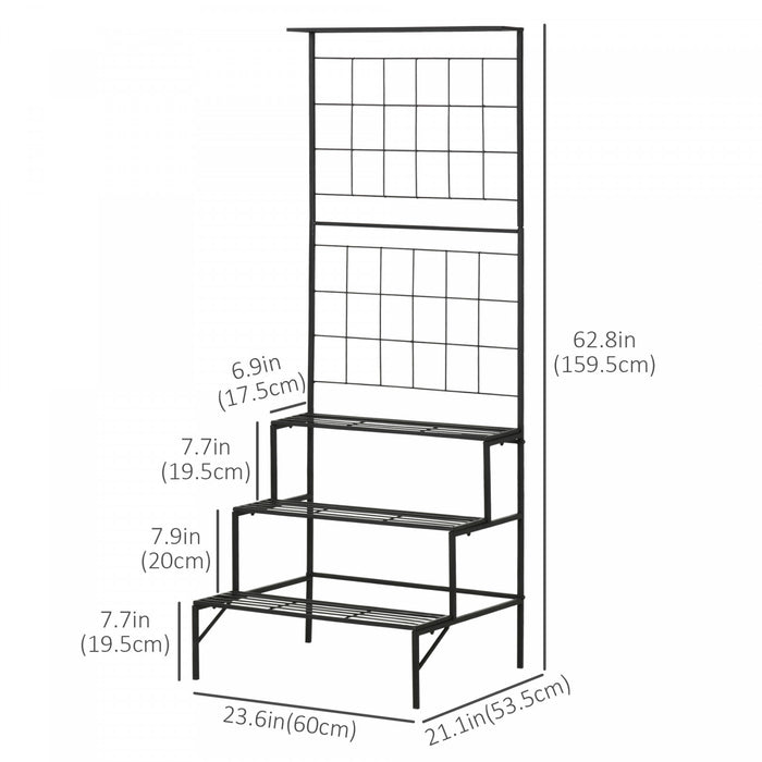 Outsunny Support De Plantes Suspendu A 3 Niveaux Avec Panneau Grillage, Etagere Pour Pots De Fleurs, Etagere De Presentation Pour Pots De Fleurs Multiples