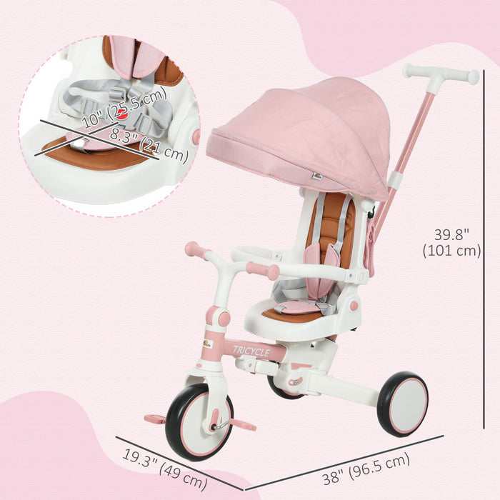 Qaba Tricycle 7 En 1 Pour Tout-petits Avec Guidon Reglable, Rose