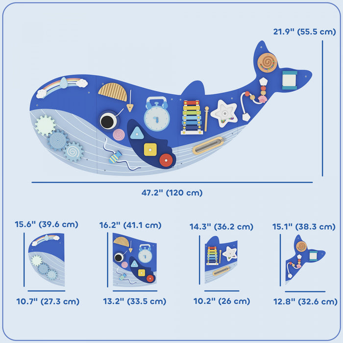 Qaba Planche Murale Baleine, 13-en-1 Jouet Montessori des 2 Ans, Bleu