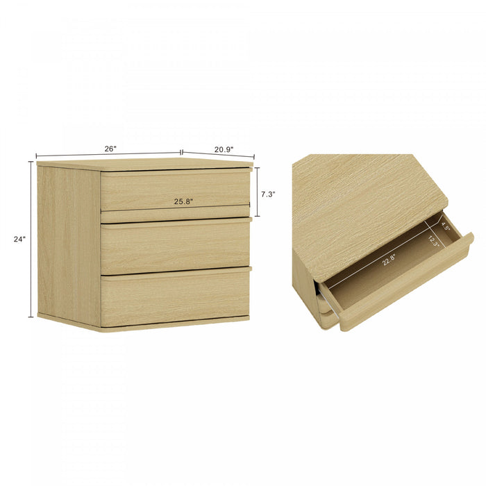 Table de nuit Molly Modern 66 cm en chene naturel (3 tiroirs)