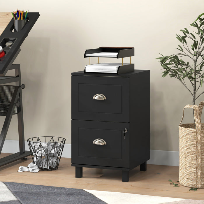 HOMCOM Classeur verrouillable a 2 tiroirs avec barres de suspension, noir