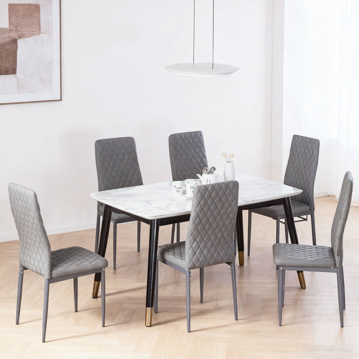 Ensemble de chaises de salle a manger modernes Ava avec motif de grille en diamant (lot de 6), cuir ignifuge et cadre en metal, gris