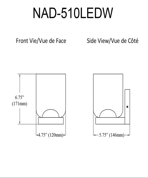 Applique murale Nadine de Dainolite en verre transparent, avec fini chromé poli et ampoule à DEL de 10 W