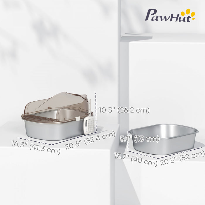 Stainless Steel Cat Litter Box With Lid, Steps, Scoop