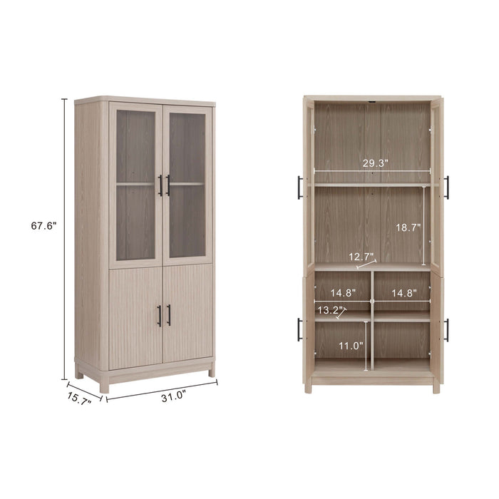 Ensemble de 3 bibliotheques-armoires Jodie style mi-siecle moderne 79 cm en chene blanchi (6 etageres)