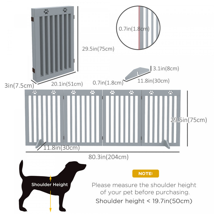Pawhut Barriere Autoportante Extra Large Pour Chien De 80\", Cloture De Securite Pliable Avec 4 Pieds De Support Pour Porte, Escaliers, Gris Clair
