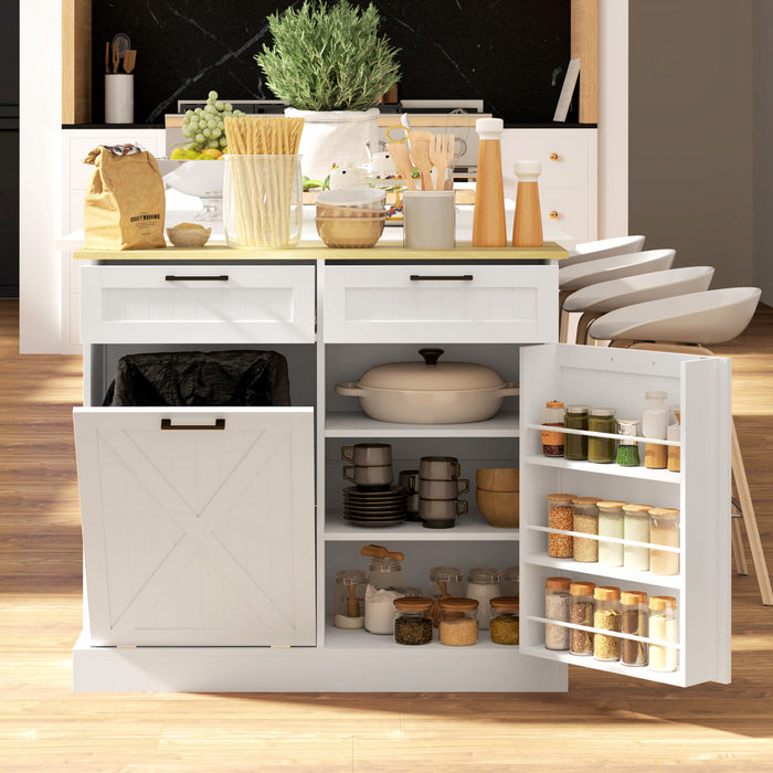 HOMCOM Poubelle inclinable, ilot de cuisine avec 2 tiroirs, blanc