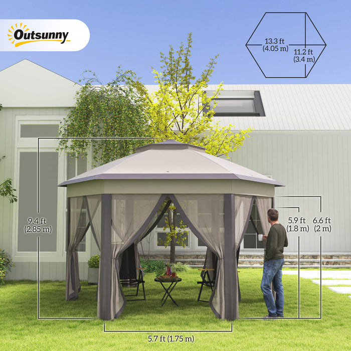 Outsunny Double Toit Hexagone Patio Gazebo Abri Instantane Exterieur Abri Jardin Avec Filet