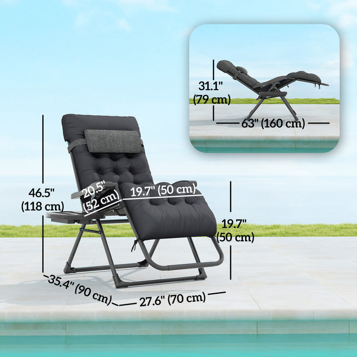 Chaise Longue A Gravite Zero Rembourree Outsunny, Chaise Inclinable Pliante, Noire