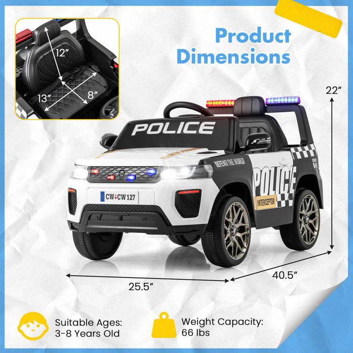 Honeyjoy Kids Ride Sur Voiture De Police 12v 7a Alimentee Par Batterie Voiture De Police Avec Telecommande Blanche