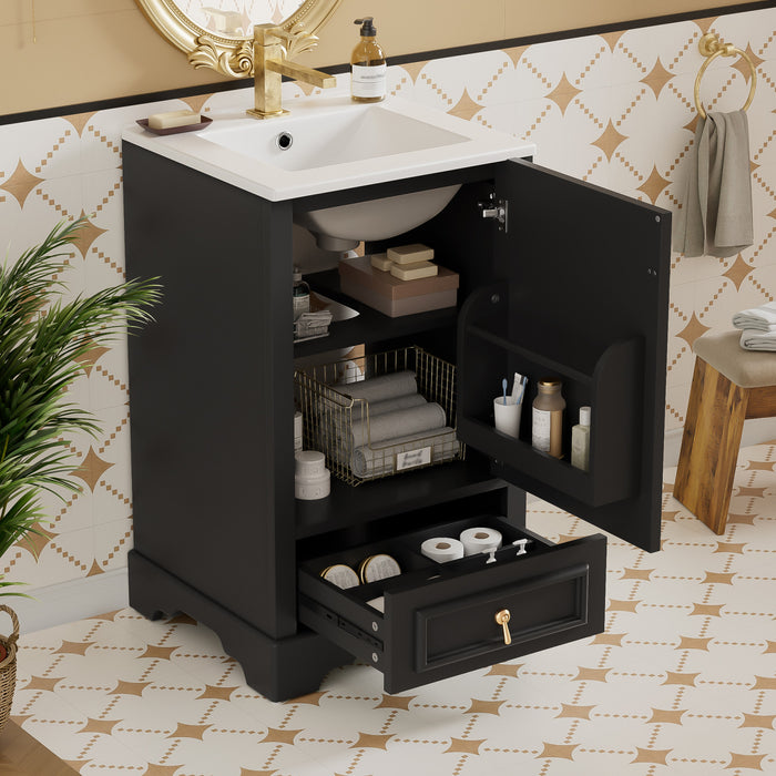 Meuble de salle de bain compact moderne Harper 20 pouces avec lavabo ceramique, noir