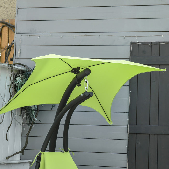 Outsunny Chaise Longue Flottante Pour Porche D'exterieur Balancoire Hamac Suspendu Siege Inclinable Avec Support En Arc Et Parasol A Baldaquin Vert