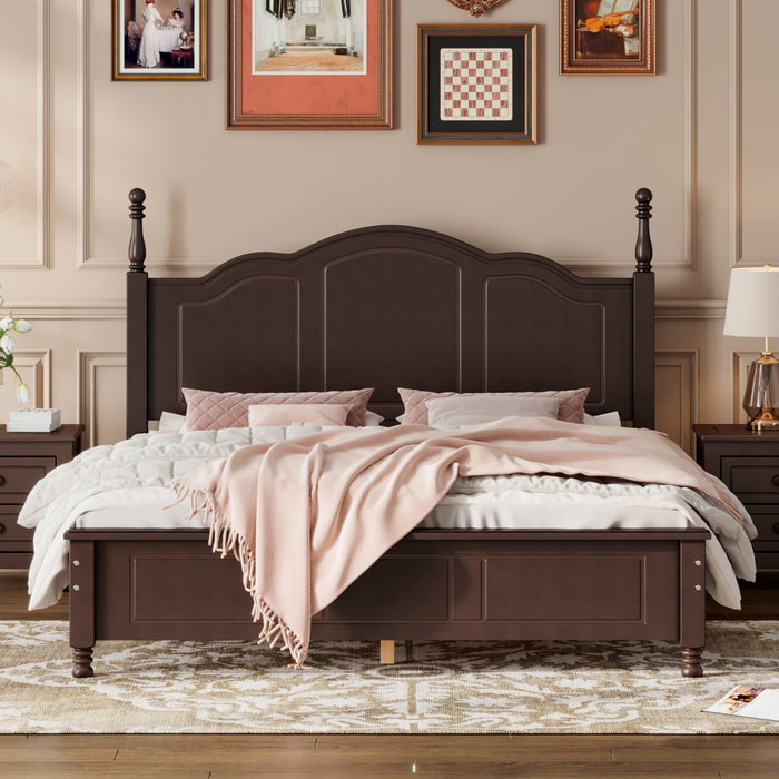 Jessie Lit plateforme style retro avec support a lattes en bois, Taille Queen, Noyer