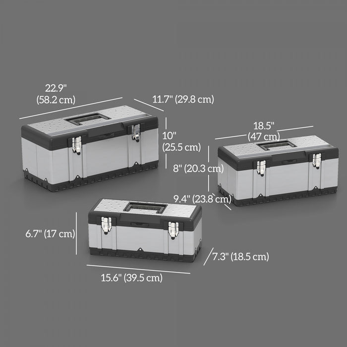 Homcom Coffret A Outils 3 Pieces, 23\"/19\"/16\" En Acier Inoxydable