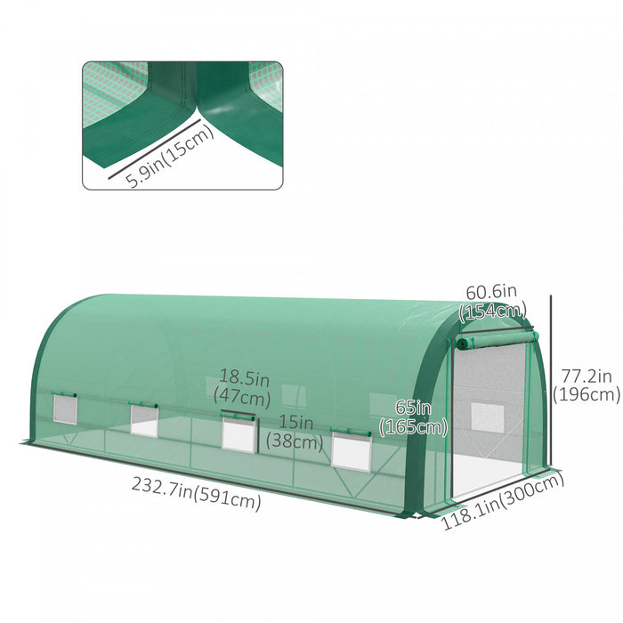 Outsunny Serre Tunnel 19,5' X 10' Avec Structure Amelioree, Porte Grillagee