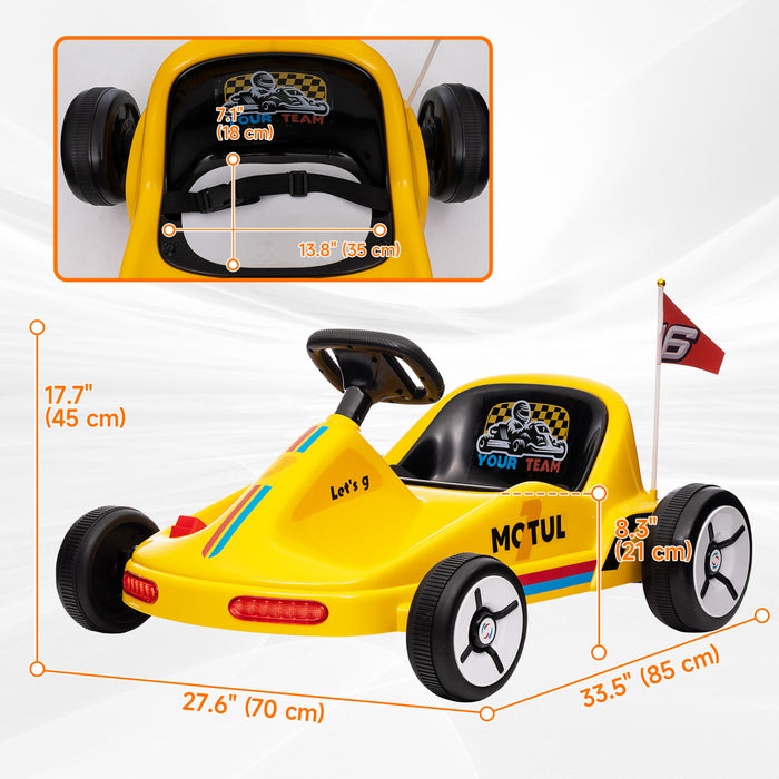Qaba Kart Pour Enfants, Voiture Electrique Alimentee Par Batterie 6 V Avec Musique, Lumiere, Klaxon, Pour Tout-petits Garcons Et Filles De 3 A 5 Ans, Jaune