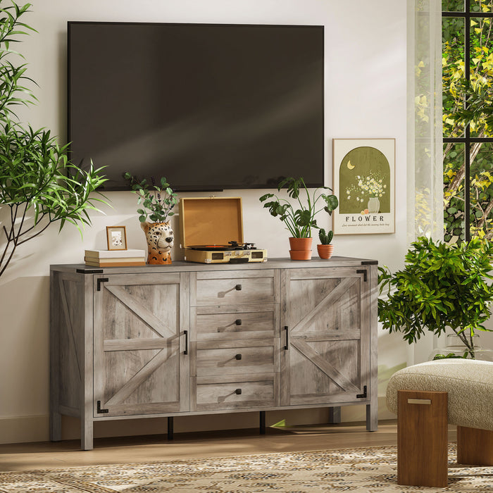HOMCOM dBuffet e style ferme 59\" avec 2 portes de grange, gris