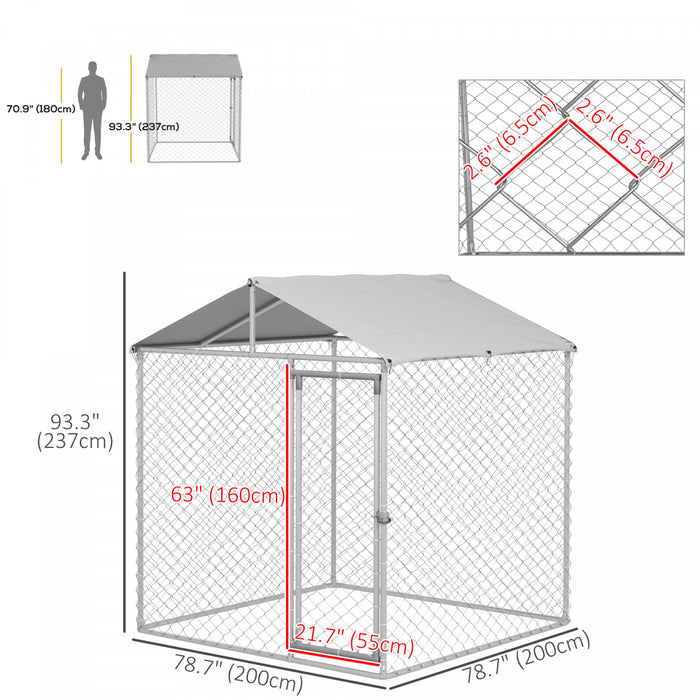 Pawhut 6.6' X 6.6' X 7.8' Chenil D'exterieur Pour Petits Et Moyens Chiens, Enclos De Promenade Pour Chiens Avec Toit Resistant Aux Uv, Maillon De Chaine Robuste, Argente