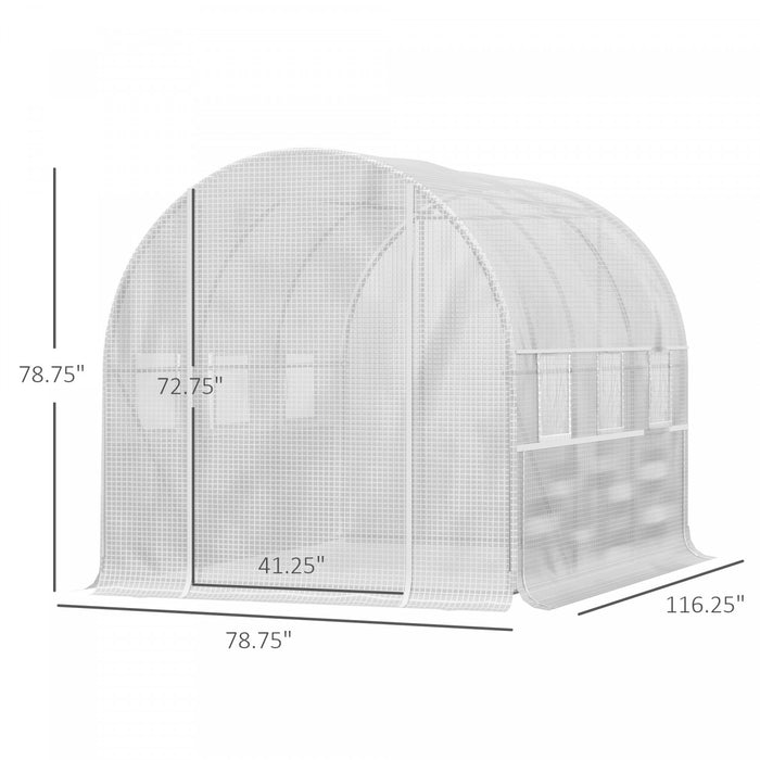 Outsunny 10' X 6.6' X 6.6' Serre De Jardin Tunnel Portes Zippees Deroulantes Fenetres Enroulables Avec Moustiquaires Blanc