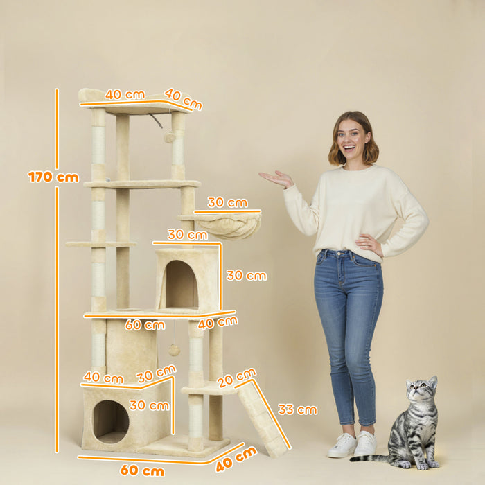 Arbre a chat 170 cm avec 7 griffoirs, beige