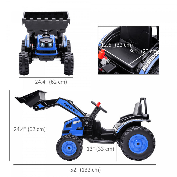 Aosom Bulldozer Pelle 6v Alimente Par Batterie Double Moteur Tracteur De Construction Musique Phare Avancer En Arriere Pour 3-5 Ans Bleu