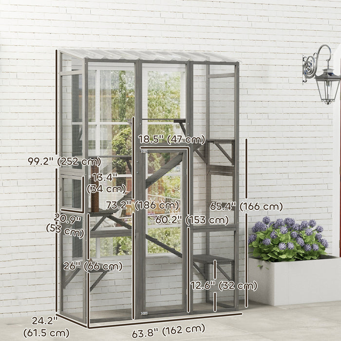 Grand Enclos Exterieur Catio pour 2-3 Chatons, Gris