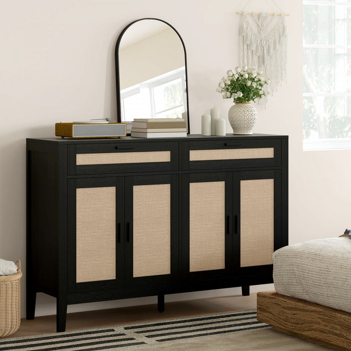 HOMCOM Buffet de 53\" avec tiroirs et portes de rangement, noir