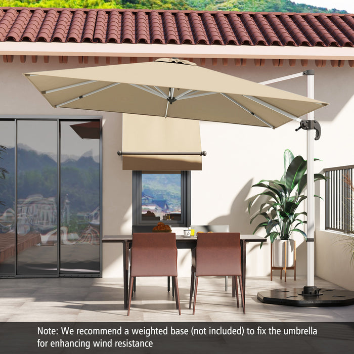 Costway Parasol d'exterieur a bras articule 10 pieds en aluminium suspendu deporte, avec rotation a 360° Beige