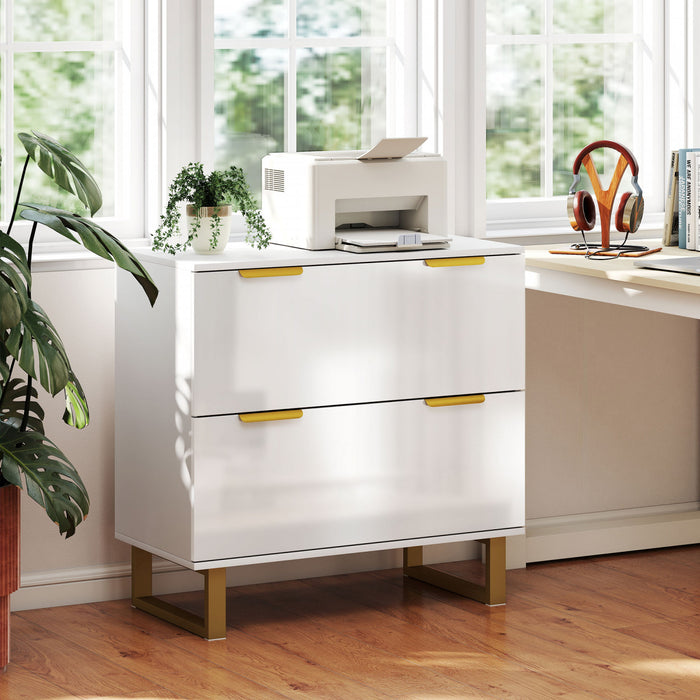 HOMCOM Classeur lateral a 2 tiroirs, blanc brillant