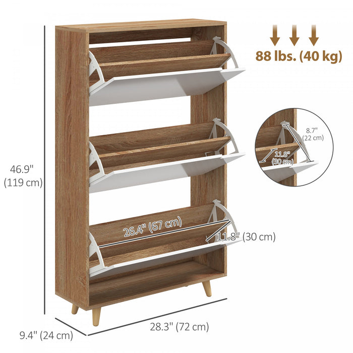 HOMCOM Armoire a chaussures avec 3 portes rabattables, blanc